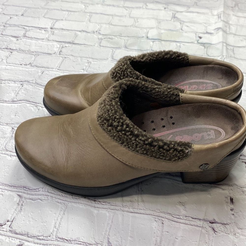 Klogs Usa Shearling-Trim Leather Clogs Brown  Size 9 Wide